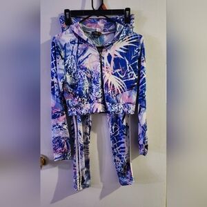 Women's Blue and Pink Patterned Leggings Set